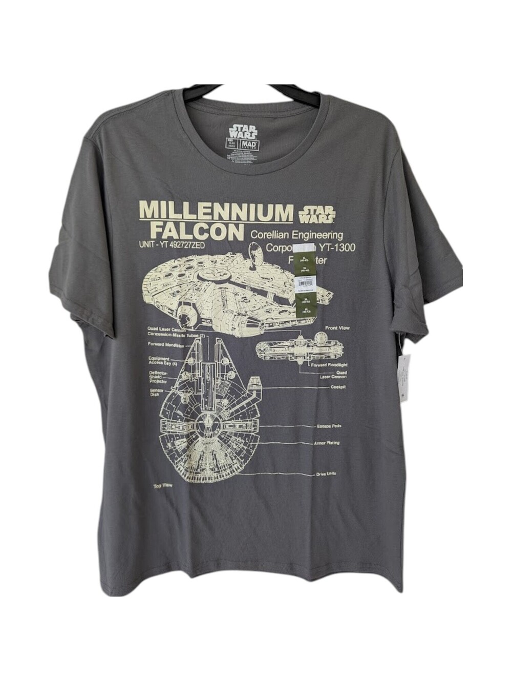 Star Wars Millennium Falcon Corellian Freighter Graphic T-Shirt XL Charcoal MAD